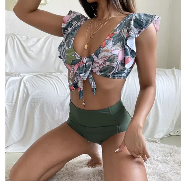 NEW ♡ ROSA BLUSH Floral Ruffle High Waisted Bikini SET - Picture 5 of 5